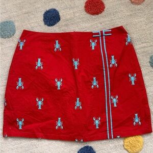 Lilly Pulitzer Red Mini Skirt with Turquoise Lobster Print